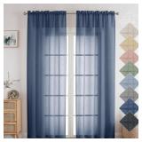 Aiyufeng Kirei Faux Linen Navy BlueSheer Curtains 84 Inches Length 2 Panels, Light Filtering Slub Textured Elegant Rod Pocket Curtain Drapes for Farmhouse Living Room Bedroom, Each 40Wx84L Inch, Blue