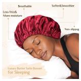 YANIBEST Adjustable Satin Bonnet Double Layer Hair Bonnet for Sleeping Bonnets for Women Hats Curly Natural Hair, Burgundy