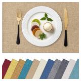 Homaxy Cloths Placemats for Dining Table Set of 6, Heat Resistant Washable Cotton Linen Blend Table Mats, Easy to Clean Place Mats for Indoor Outdoor Party Kitchen Decoration, 13\" x 19\", Flaxen