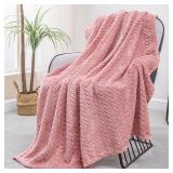 Exclusivo Mezcla Fleece Throw Blanket for Couch, 50x70 Inches Soft Cozy Jacquard Flannel Blankets, Lightweight Fuzzy Plush Warm Throws for Winter, Pink