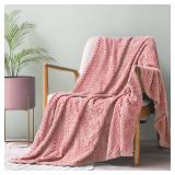 Exclusivo Mezcla Fleece Throw Blanket for Couch, 50x70 Inches Soft Cozy Jacquard Flannel Blankets, Lightweight Fuzzy Plush Warm Throws for Winter, Pink