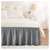 RIMELA Grey Queen Size Bed Skirt 15 Inch Drop,Elastic Bed Skirting, Light Gray Bedskirt for Adjustable Bed Base and Frame, Lightweight Wrap Around Dust Ruffle