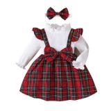 Christmas Toddler Girl Plaid Dress Long Sleeve Bow Patchwork Rib Ruffled Shirts Dress Baby Xmas Outfit (US, Age, 2 Years, 3 Years, Red)