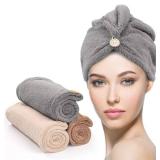 YFONG 3 Pack Hair Drying Towels, Hair Towel with Button, Super Absorbent Microfiber Hair Towel for Curly Hair, Fast Drying Hair Wraps for Women Girls, Microfiber Towel for Hair
