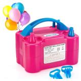 AGPTEK Electric Air Balloon Pump, 110V 600W Rose Red Portable Dual Nozzle Inflator/Blower for Party Decoration
