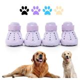 DOGOYS Dog Shoes, Dog Sandals for Hot Pavement, Non-Slip Waterproof Dog Booties for Winter Snowy Day and Summer, Adjustable Straps Easy-Clean Beach Outdoor Pet Boots Rugged Sole-4Pcs Purple