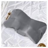 Eychei Satin Pillowcase for Cervical Pillow, Dark Grey Silky Cervical Pillow Case Contour Pillow Case Cover with Zipper, Smooth Ergonomic Pillowcase for Neck Pillow Cover