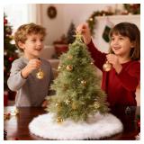 iMucci 2025 Update Wool Fur White Tree Skirt Small Christmas Tree Skirt Snowy White Plush Velvet Christmas Tree Skirt Holiday Party Decoration 24inch Mini