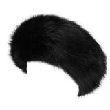 Aiphamy Winter Fluffy Faux Fur Headband Hat Ear Warmer Head Wrap Head Warmer for Women (Black)