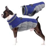 Lelepet Dog Coat Warm Dog Winter Coat Waterproof Dogs Jacket with Harness Built in Reflective Pet Fleece Vest Zip-Up Cold Weather Coats for Large Dogs Turtleneck & Windproof Coats Boston Terrier Blue