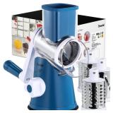 Geedel Rotary Cheese Grater, Kitchen Mandoline Vegetable Slicer with 3 Interchangeable Blades, Easy to Clean Rotary Grater Slicer for Fruit, Vegetables, Nuts