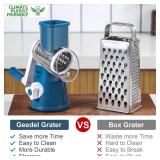 Geedel Rotary Cheese Grater, Kitchen Mandoline Vegetable Slicer with 3 Interchangeable Blades, Easy to Clean Rotary Grater Slicer for Fruit, Vegetables, Nuts