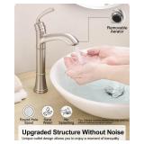 HEYMYTAP Brass Vessel Sink Faucet Brushed Nickel, Single Handle Tall Faucet for Bathroom Sink One Hole with Pop-Up Drain & Water Hoses, Save Water