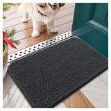 OLANLY Dog Door Mat for Muddy Paws 24x16, Absorbs Moisture and Dirt, Absorbent Non-Slip Washable Doormat, Quick Dry Chenille Mud Mat for Dogs, Entry Indoor Entryway Carpet for Inside Floor, Dark Grey