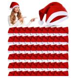 Vicenpal 50 Pcs Santa Hats Bulk Christmas Party Non Woven Fabric Xmas Hats Christmas Holiday Costume Favor Supplies (Red)