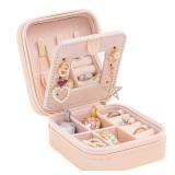 KElofoN Travel jewelry case Travel jewelry box Travel Jewelry Organizer Small box Gift for Girls Women with Mirror(Pink)