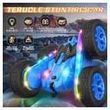 Terucle Remote Control Car, Rc Cars Stunt Toys New Upgraded Strip Lights and Headlights Toys Double-Sided 360Â° Rotating 4WD Drift Truck for Boys Girls Birthday Gift (Blue)