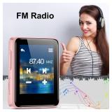 MP3 Player with Bluetooth, 1.8 inch Screen Portable Music Player with Speaker, FM Radio, Recorder, Expansion to 512GB, Pink with 32GB Micro SD Card