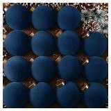 Liliful 15 Pcs Velvet Christmas Balls Bulk Flocked Christmas Tree Ball Ornaments Plastic Xmas Decorative Hanging Ornaments(Navy Blue)