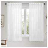 MIULEE White Linen Curtains Short 60 Inch Length 2 Panels for Kitchen Bedroom, Soft Thick Linen Textured Window Drapes Semi Sheer Light Filtering Back Tab Rod Pocket Burlap Look Decor