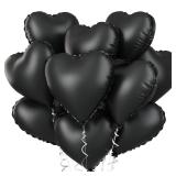 Foil Heart Balloons - 10 Black Heart Shaped Balloons, 18inch Metallic Foil for Valentines Day, Wedding, Birthday, Halloween Party