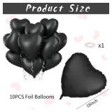 Foil Heart Balloons - 10 Black Heart Shaped Balloons, 18inch Metallic Foil for Valentines Day, Wedding, Birthday, Halloween Party