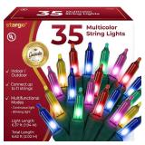 Warm Multi Color Christmas Lights - 6.3 ft String of 35 Incandescent Mini Bulbs Multifunctional Lighting Modes, for Decorative, Bedroom, Outdoor, Xmas Twinkle Tree Lights with Green Wire Total 6.6 ft