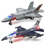 Geyiie Fighter Jet Airplane Toy for Toddlers 3â5 with Lights & Sounds, Durable Diecast Metal Airplane Model, for Boys & Girls, Indoor Play