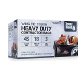 Iron-Hold Contractor Trash Bags - 45 Gallon, 18 Bags, Wing Tie Closure, 3 MIL Thick, Gusseted Bottom, Black - Heavy Duty Industrial Strength Garbage Bags