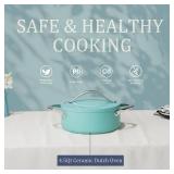 CookinCraze Stock Pot 4.5qt Dutch Oven with Lid (9.5\"x 4\") Nonstick Ceramic Coated Non-Toxic PFAS-Free Even Heat Distribution for Braising, Baking Bread & Soups, Compatible for All Cooktops(Inductio