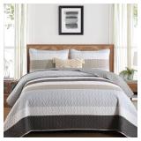 Dinjoy Grey Boho Quilt Set Queen Size,Fall Gray Bedding Sets Striped Patchwork Brown Bedspread Lightweight Micofiber Farmhouse Coverlet Bed with 2 Pillowshams for Men Winter Autumn