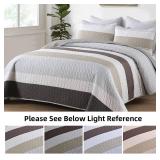 Dinjoy Grey Boho Quilt Set Queen Size,Fall Gray Bedding Sets Striped Patchwork Brown Bedspread Lightweight Micofiber Farmhouse Coverlet Bed with 2 Pillowshams for Men Winter Autumn