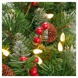 Amaoasis 9 Feet Pre-Lit Christmas Garland, Mixed Pine Decorated with Frosted Berries, Pinecones, 50 LED with Timer, Battery Operated, for Mantle Staircase Indoor and Outdoor