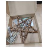 Christmas Tree Topper Star,Rattan Christmas Tree Topper with 50 LED Light,10 Inch Warm White Light Rustic Star for Christmas Tree Decoration Holiday Farmhouse Decor Battery & USB Powered