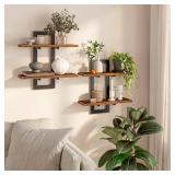 HOOBRO Floating Shelves, 15 Inch Wall Shelf Set of 2, Wall Mounted Storage Shelves 2-Tier, Hanging Bathroom Shelves, for Living Room, Bedroom, Bathroom, Kitchen, Rustic Brown and Black BF32BJ01