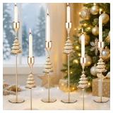 Ziliny 6 Pcs Christmas Tree Taper Candle Holders, 3 Size Gold Christmas Candlestick Holders, Xmas Candle Holder Vintage Decorative for Table Centerpiece Mantel Decor Holiday Housewarming Gifts