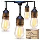 addlon LED Outdoor String Lights 48FT with Edison Vintage Shatterproof Bulbs and Commercial Grade Weatherproof Strand - ETL Listed Decorative Lights for Patio Garden