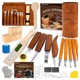 Wood Carving Kit, 32Pcs Wood Carving Tools with Storage Bag, Wood Whittling Knife Kit with 4pcs Templates & 11pcs Wood Carving Knives for Wood DIY Beginners