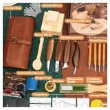 Wood Carving Kit, 32Pcs Wood Carving Tools with Storage Bag, Wood Whittling Knife Kit with 4pcs Templates & 11pcs Wood Carving Knives for Wood DIY Beginners