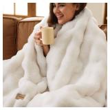 Bedsure GentleSoft Fluffy Fuzzy Throw Blanket, Soft Cozy Faux Fur Fleece Minky Blanket, Room Decor Couch Bed Cover Winter Bedding, Thick Warm Plush Velvet Christmas Women Men Gifts, 870GSM, Cream