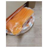 Newtay 168 Pcs Gingham Party Supplies for 24 Guests Thick Paper Plates Knives Spoons Forks Napkins Cups Disposable Set Cutlery for Baby Shower 1st Birthday Wedding Party Favor(Orange)