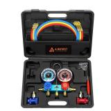 ADAFIRST AC R1234yf Manifold Gauge Set, 3 Way Car Air Conditioning 1234yf Refrigerant Recharge Tool Kit, with Hoses Quick Coupler Case, for Auto Air Conditioner Freon Diagnostic Test and Charging