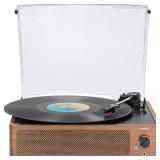 WOCKODER Vintage Record Players for Vinyl with Speakers Belt-Driven Retro Turntable LP Player Support 3-Speed, Bluetooth Playback, AUX-in, Headphone, RCA All-in-one Auto Stop Phonograph Wooden Brown