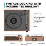 WOCKODER Vintage Record Players for Vinyl with Speakers Belt-Driven Retro Turntable LP Player Support 3-Speed, Bluetooth Playback, AUX-in, Headphone, RCA All-in-one Auto Stop Phonograph Wooden Brown