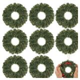 Yuxung 8 Pcs Mini Christmas Wreath Artificial Wreaths for Christmas Decorations Holiday Pine Wreaths for Xmas Holiday New Year Door Home Window Party Decorations, 6 inch