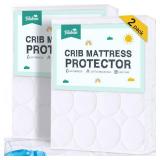 Crib Mattress Protector Sheets Waterproof 2 Pack, Quilted Crib Mattress Pad Cover Fitted Fits for Toddler Bed Mattress, White, 52â x 28â