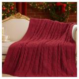 AmÃ©lie Home Chunky Knit Throw Blanket, Reversible Soft Chenille Breathable Cable Knitted Blanket for Couch and Sofa, Farmhouse Decorative Throw for Chair, 50\"x60\", Christmas Red
