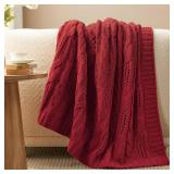 AmÃ©lie Home Chunky Knit Throw Blanket, Reversible Soft Chenille Breathable Cable Knitted Blanket for Couch and Sofa, Farmhouse Decorative Throw for Chair, 50\"x60\", Christmas Red