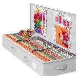 Criusia Christmas Gift Wrapping Paper Organizer Storage, Durable Underbed Storage Container Fits 24 Rolls, with Removable Dividers and Pockets for Ribbon, Ornaments, Holiday Accessories, Grey