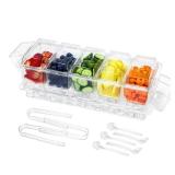 IVYHOME Chilled Condiment Server, Taco Bar Serving Set, Versatile Ice Containers, with 5 Lidded Containers and Detachable Ice Storage Layer, 2 Hanging Cups for Storing Tong and Forks